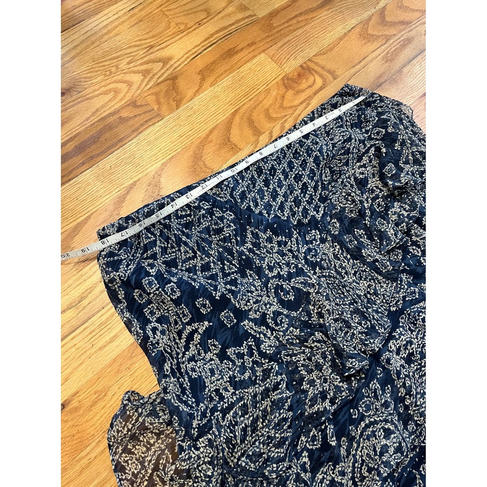 Y2K Lauren Ralph Lauren Navy Blue White 100% Silk Ruffle Tiered Skirt L B7 - Picture 3 of 5